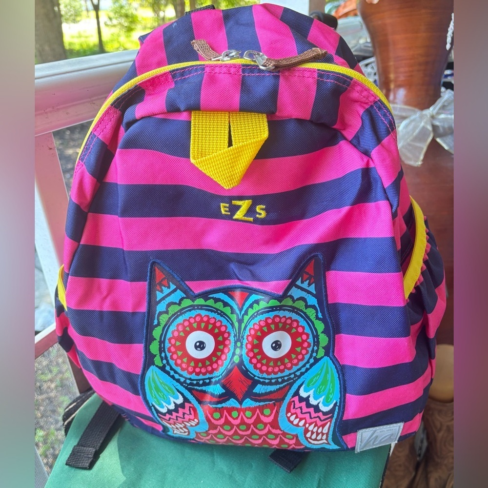 Hanna Andersson Owl patched Striped Back pack - Picture 2 of 15
